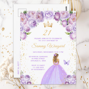 Light Purple Blonde Hair Princess Birthday Party Postcard