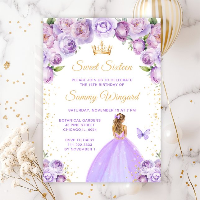 Light Purple Blonde Hair Princess Sweet Sixteen Invitation (Creator Uploaded)
