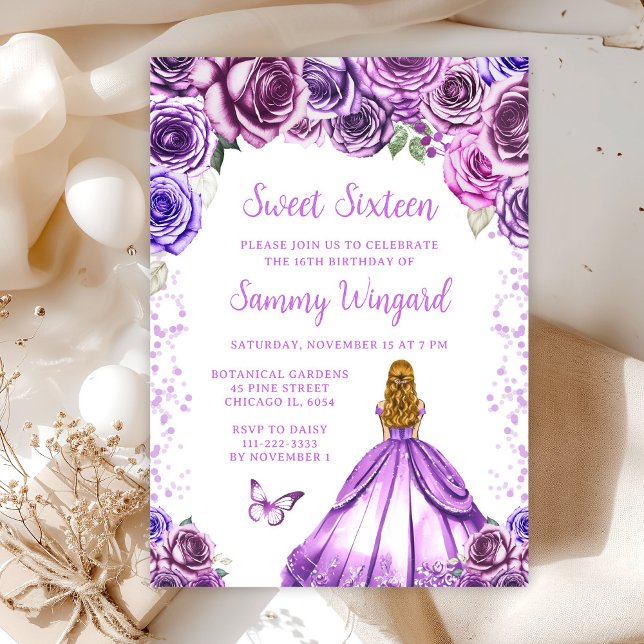 Light Purple Blonde Hair Princess Sweet Sixteen Invitation (Creator Uploaded)