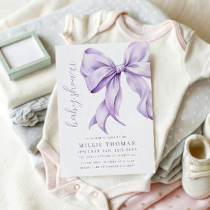 Light Purple Bow Minimalist Baby Shower Invitation