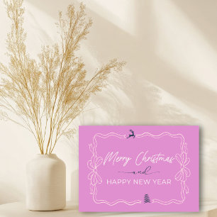 Light Purple: Bow & Trees Doodles Holiday Card