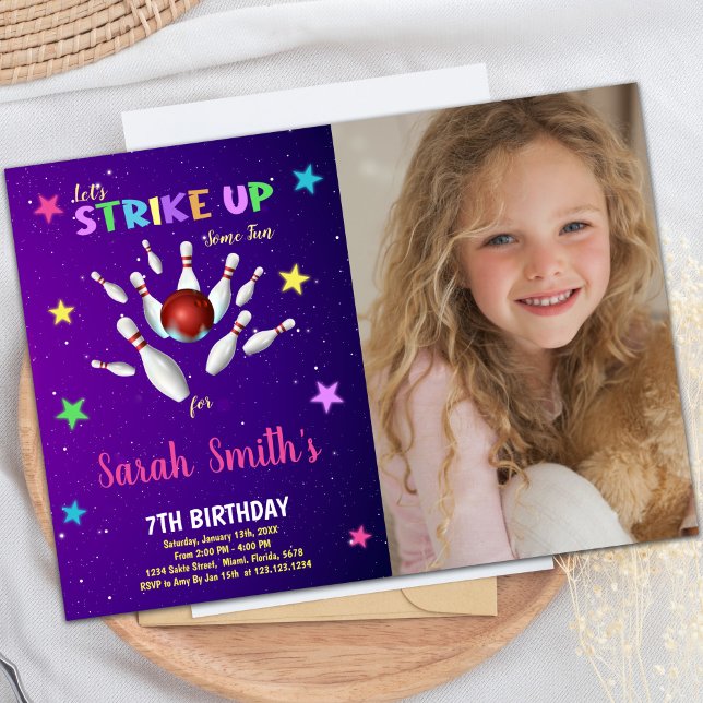 Light Purple Bowling Birthday Invitations w photo (Light Purple Bowling Birthday Invitations w photo)