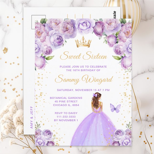 Light Purple Brown Hair Princess Sweet Sixteen Postcard (Creator Uploaded)