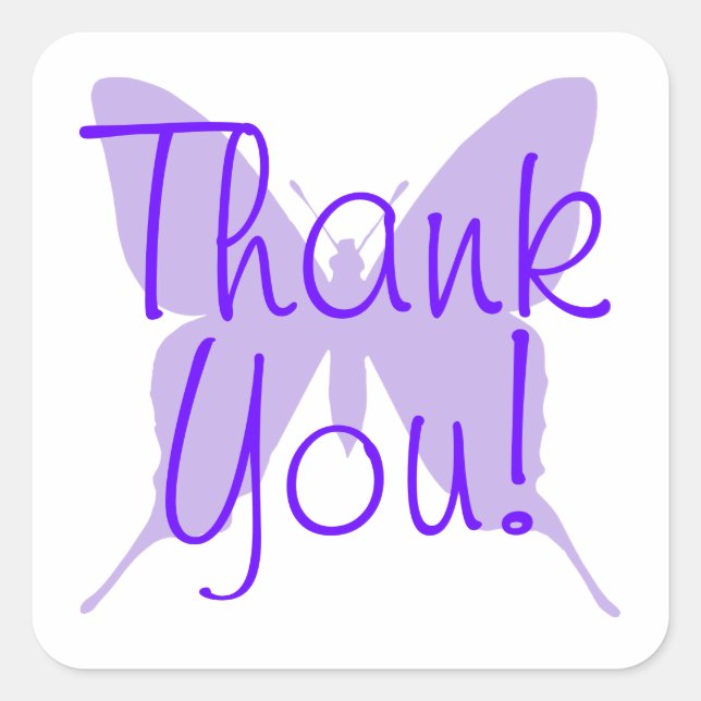 Light Purple Butterfly Silhouette Thank You Square Sticker (Front)