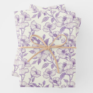 Light Purple Chinoiserie Floral Wrapping Paper Sheet