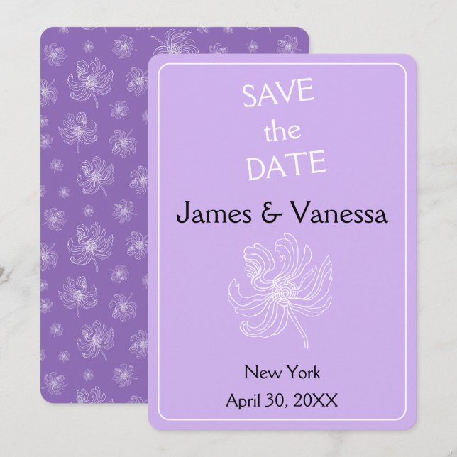 Light purple colour and white peonies. save the date (Front/Back)