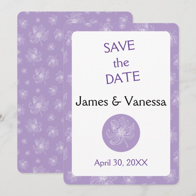 Light purple colour and white peonies. save the date (Front/Back)