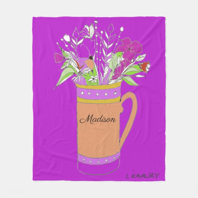 Light Purple Colourful Flowers In Mug womens Fleece Blanket (Front)
