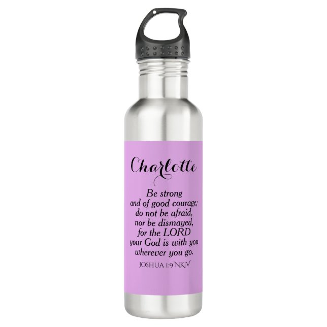 Light Purple Courage Bible Verse Custom Name 710 Ml Water Bottle (Front)