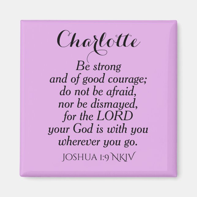 Light Purple Courage Bible Verse Custom Name Magnet (Front)
