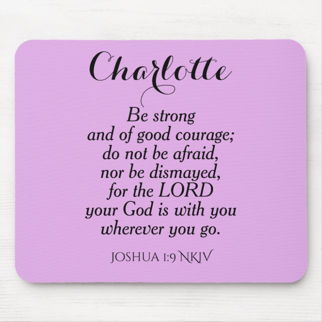 Light Purple Courage Bible Verse Custom Name Mouse Mat (Front)