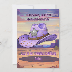 Light Purple Cowgirl Hat Floating In Desert Invitation