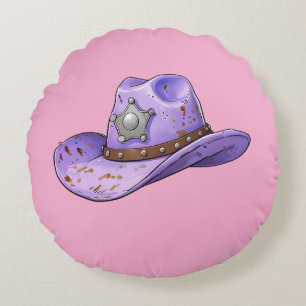 Light Purple Cowgirl Hat-Pink Background Round Cushion