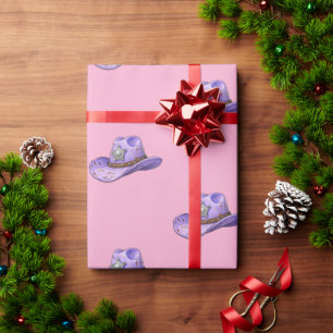 Light Purple Cowgirl Hat-Pink Background Wrapping Paper