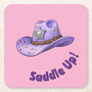 Light Purple Cowgirl Hat Square Paper Coaster