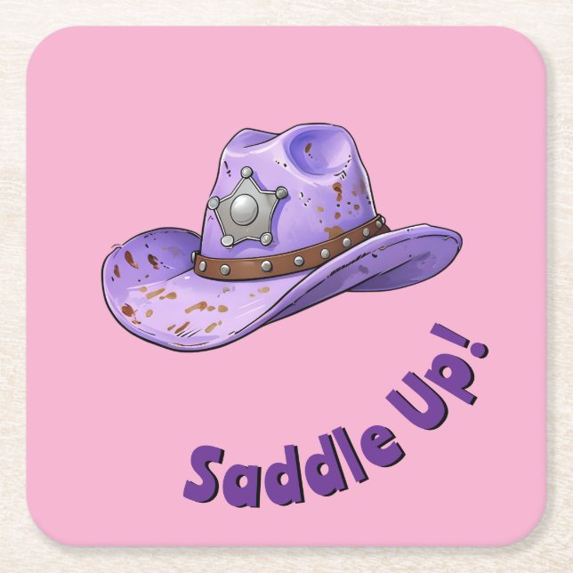 Light Purple Cowgirl Hat Square Paper Coaster (Front)