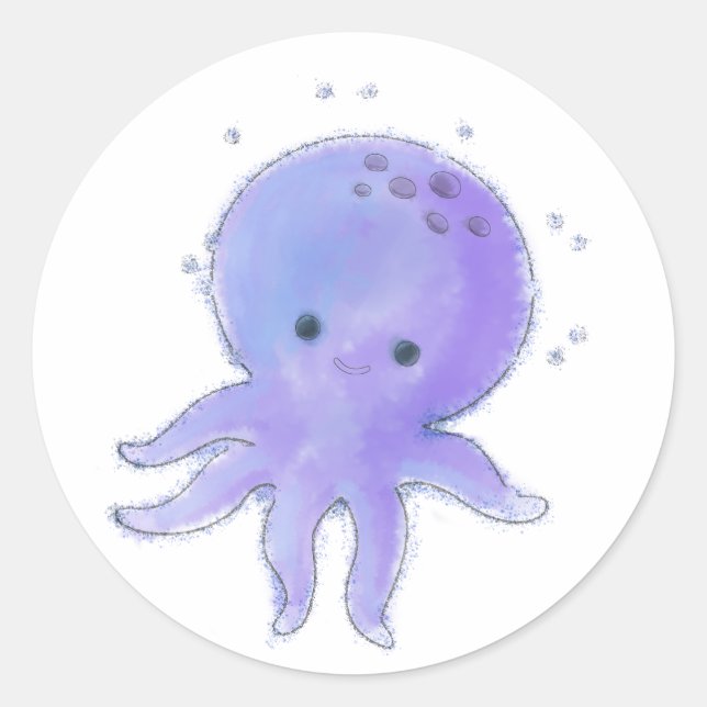 Light Purple Cute Octopus Watercolor Classic Round Sticker (Front)