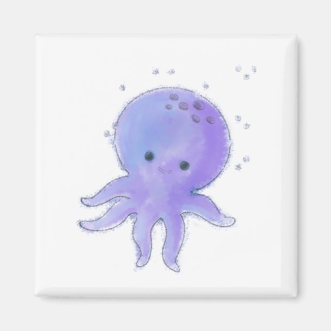 Light Purple Cute Octopus Watercolor Magnet (Front)