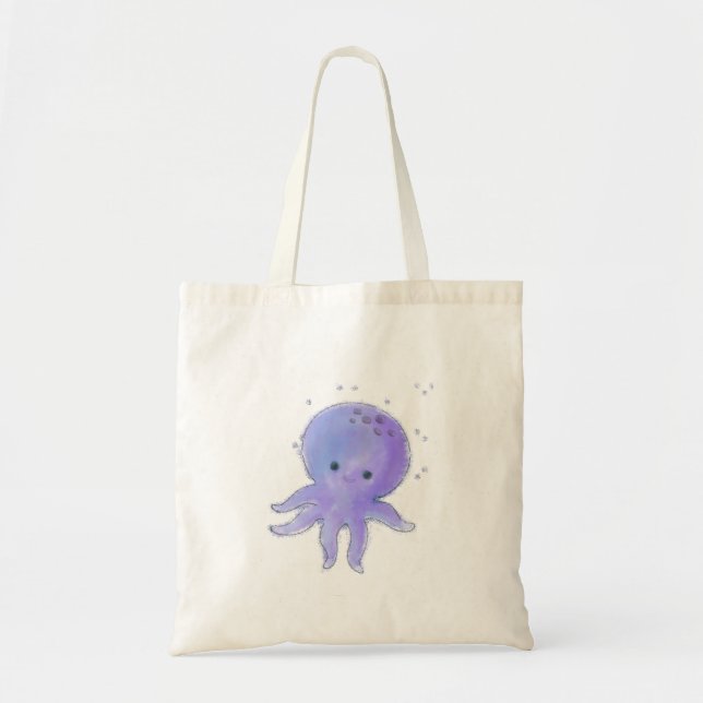 Light Purple Cute Octopus Watercolor Tote Bag (Front)