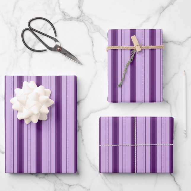 Light Purple & Dark Purple Thick and Thin Stripes Wrapping Paper Sheet (Front)