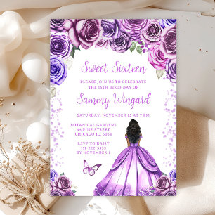 Light Purple Dark Skin Princess Sweet Sixteen Invitation