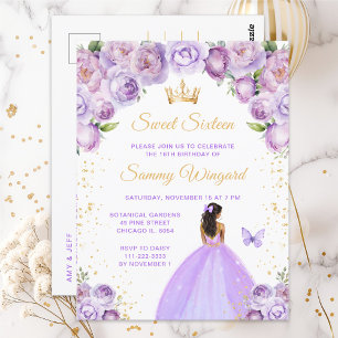 Light Purple Dark Skin Princess Sweet Sixteen Postcard