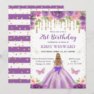 Light Purple Dress Blonde Hair Princess Birthday Invitation