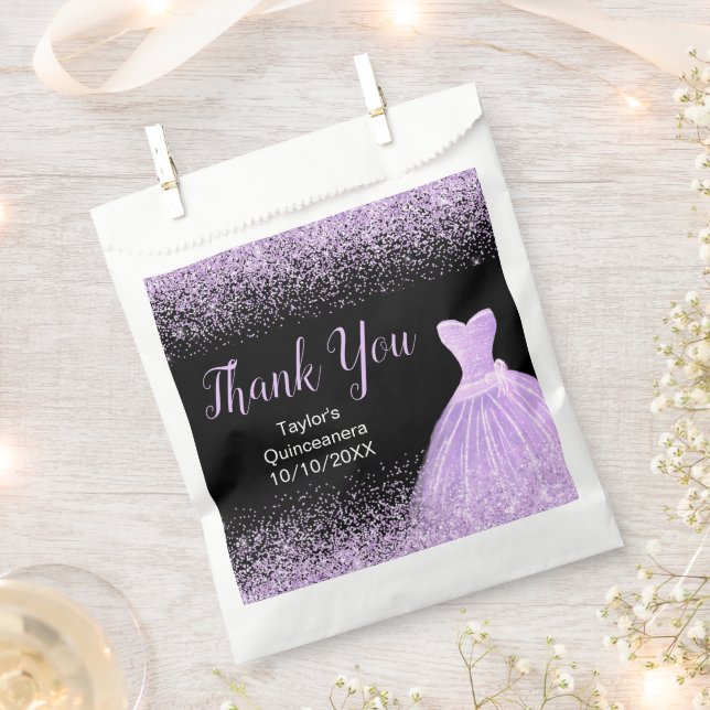 Light Purple Dress Faux Glitter Quinceanera Favour Bags (Clipped)