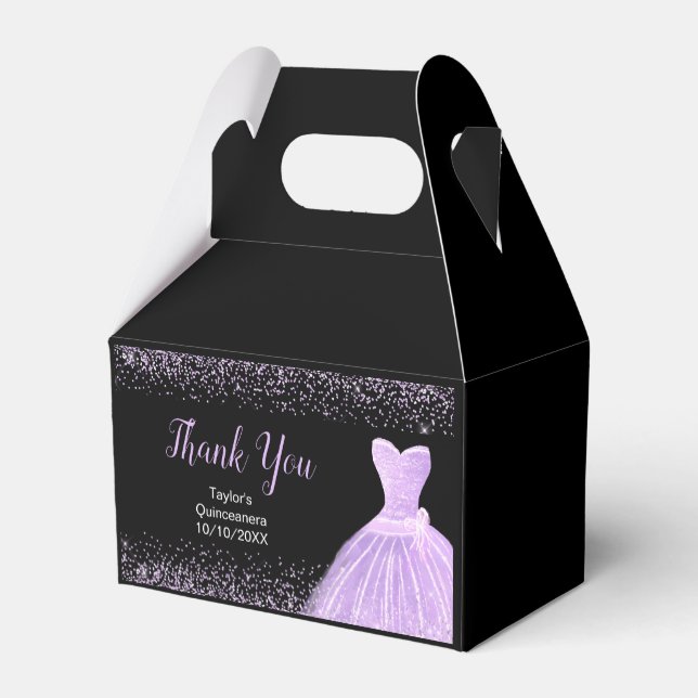 Light Purple Dress Faux Glitter Quinceanera Favour Box (Back Side)