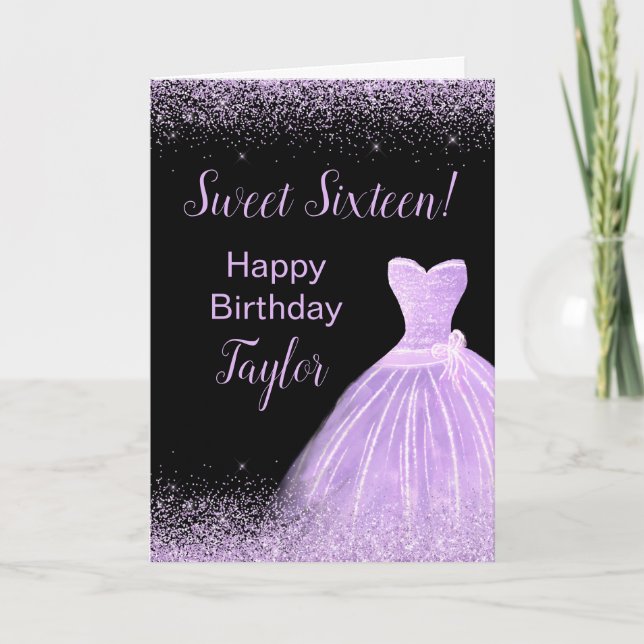 Light Purple Dress Faux Glitter Sweet 16 Birthday Card (Front)