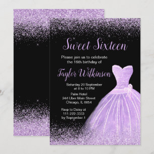 Light Purple Dress Faux Glitter Sweet 16 Birthday Invitation