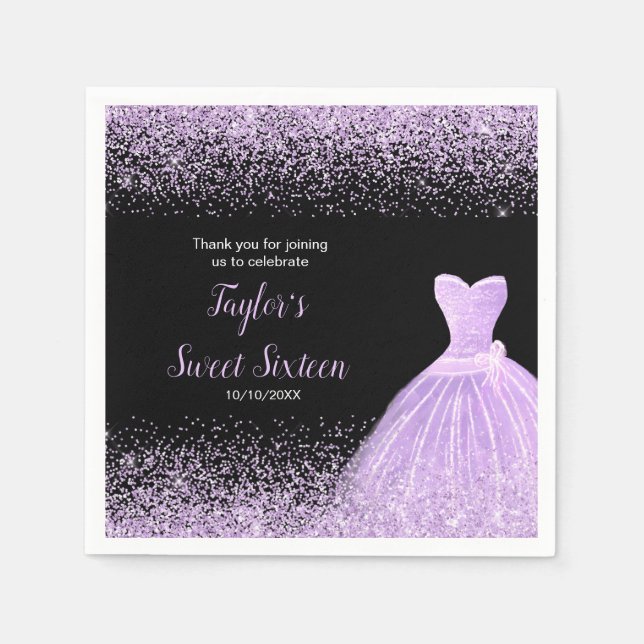 Light Purple Dress Faux Glitter Sweet 16 Birthday Napkin (Front)