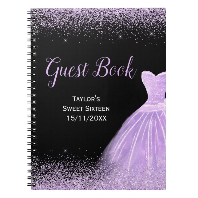 Light Purple Dress Faux Glitter Sweet 16 Birthday  Notebook (Front)