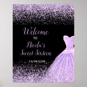 Light Purple Dress Faux Glitter Sweet 16 Welcome Poster