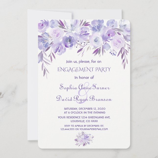 Light Purple Dusty Blue Floral Engagement Party Invitation (Front)