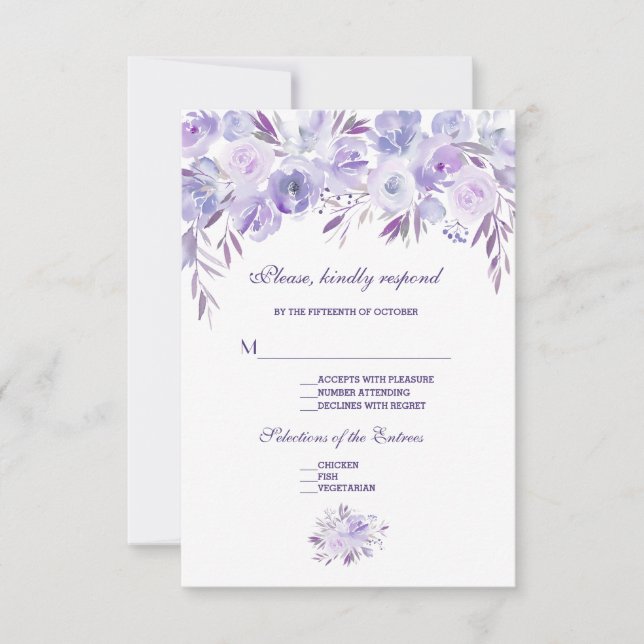 Light Purple Dusty Blue Floral Wedding RSVP (Front)