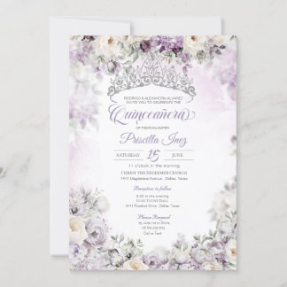 Light Purple Elegant Watercolor Floral Quinceañera Invitation