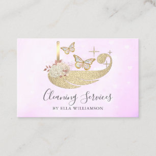 Light Purple Floral Butterfly Housekeeping Cleaner Business Card