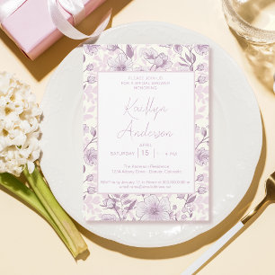 Light Purple Floral Chinoiserie Bridal Shower Invitation