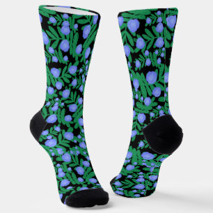Light Purple Floral Flowers And Green Leaf Plants Socks