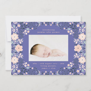 Light Purple Floral Frame Photo baby birth Announcement