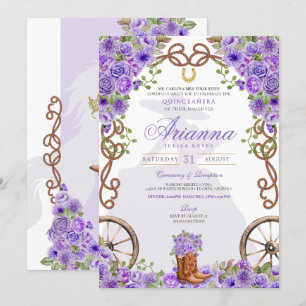 Light Purple Floral Western Charra Quinceañera Invitation