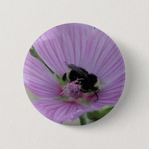 Light Purple Flower With Bee 6 Cm Round Badge