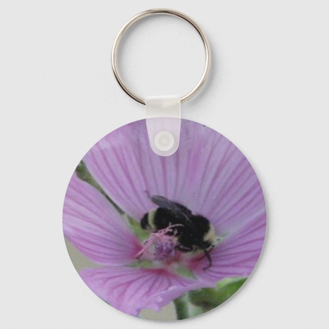 Light Purple Flower With Bee Key Ring (Front)