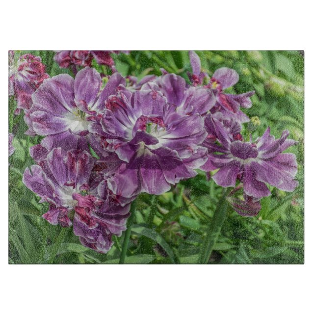 Light purple flowers glass cutting board (Front)