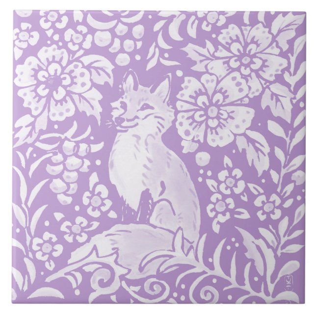 Light Purple Fox Floral Woodland Nature Tile (Front)