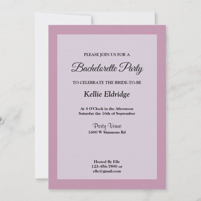 Light Purple Framed Bachelorette Party Invitation (Front)