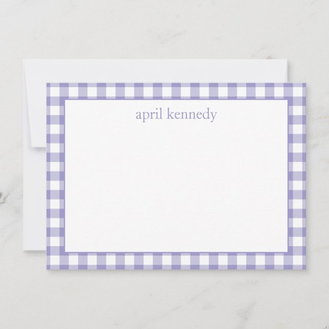 Light Purple Gingham Check Personalised Flat  Card (Front)