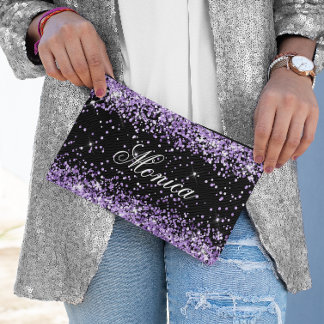 Light Purple Glitter Black Accessory Pouch
