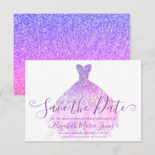 Light Purple Glitter Chic Dress Sweet 16 Birthday Save The Date
